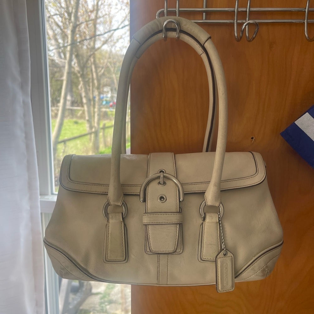 Elegant Cream Soho Coach Leather Handbag